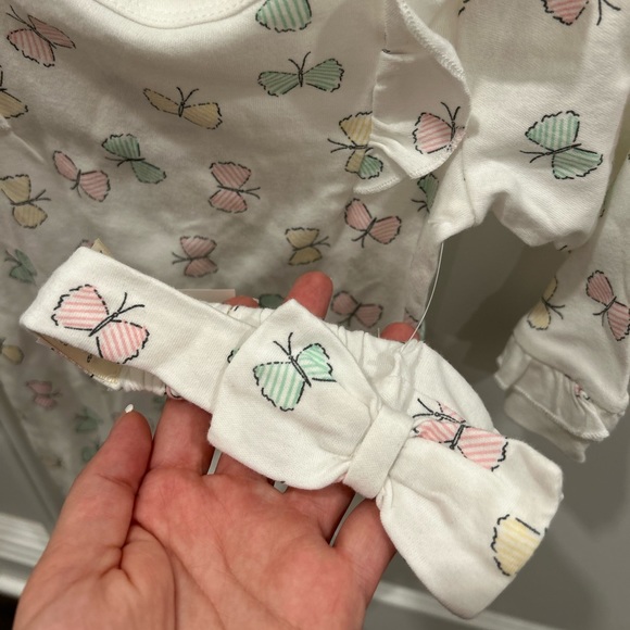 First Impressions Baby Girls Butterfly Footed Coverall and Headband, 2 Piece Set - Picture 5 of 7